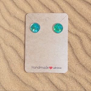 Treasure Tales Mermaid Stainless Earrings- 12mm- Cyan